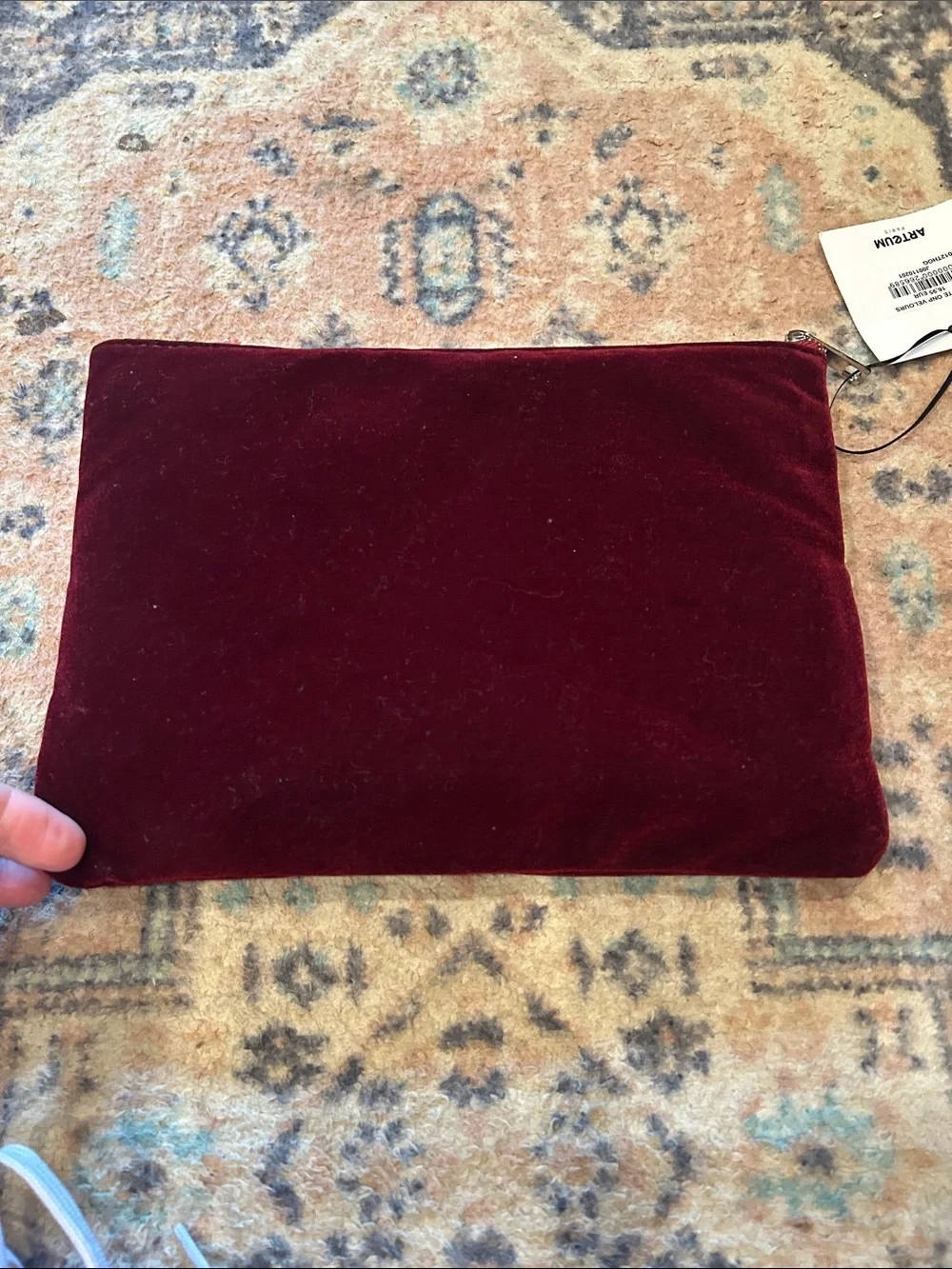 Déra De Paris Burgundy Velvet Zip Pouch